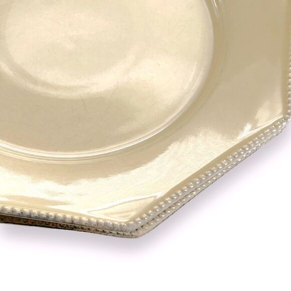 Costa Nova Fine Stoneware Pearl Cream Octagonal Beaded Rim 11” Dinner Plates (2) - Picture 9 of 14
